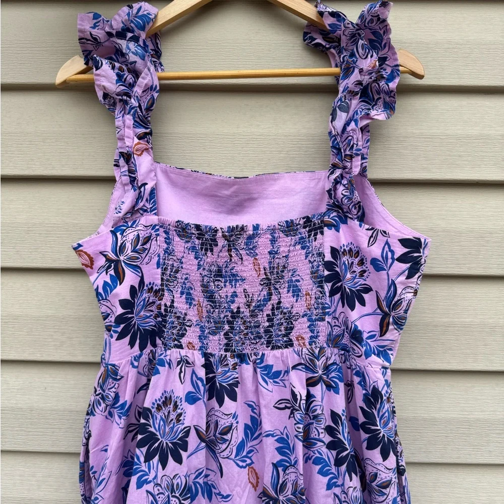 J Crew Square Neck Tiered Floral Pink and Blue Dress